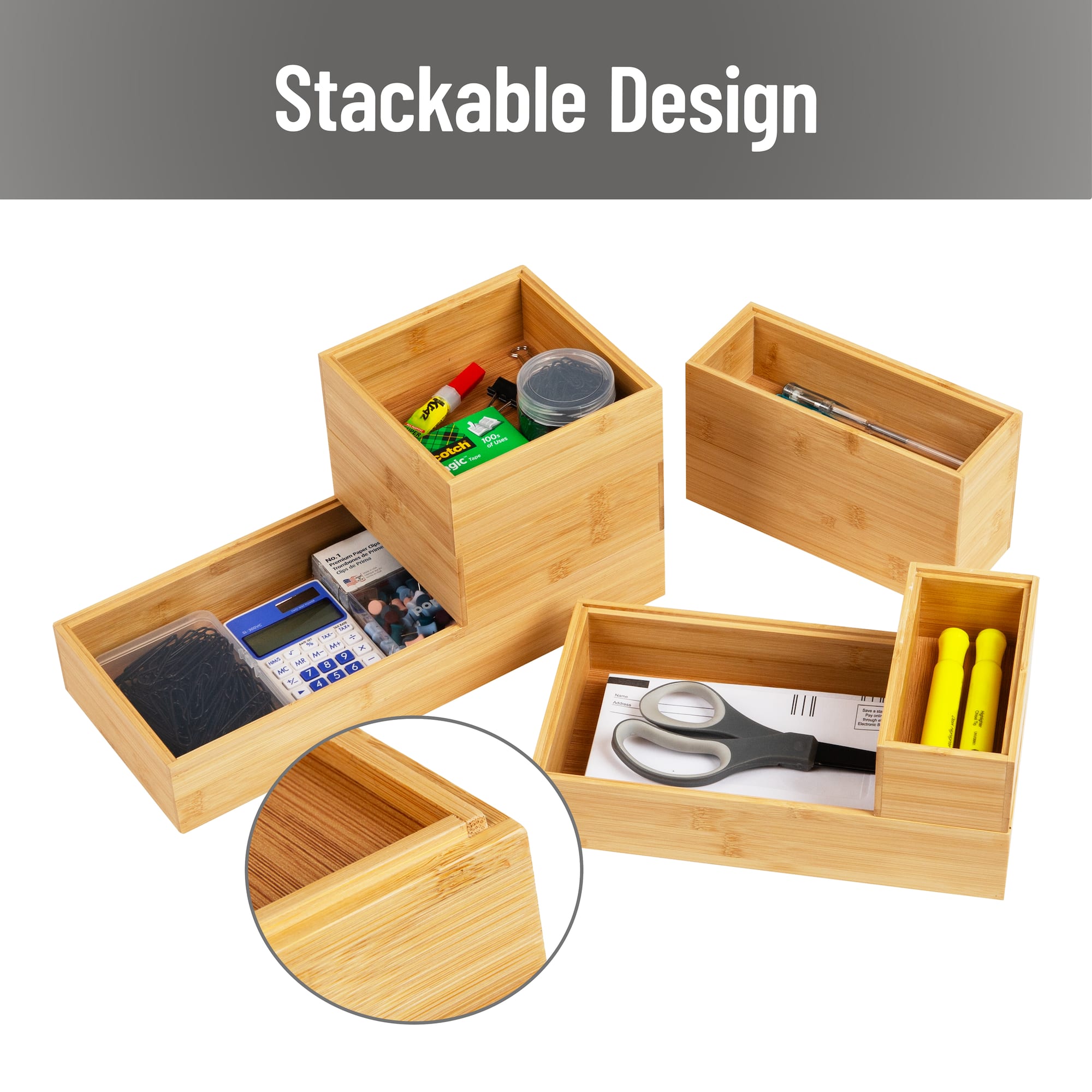 Mind Reader 7-Piece Bamboo Drawer Organizer Set, Brown
